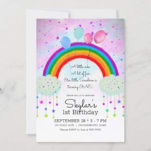 Invitation Balloons Whimsical Party Rainbow Stars 1er 1