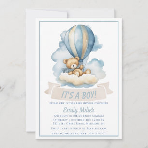 Invitation Ballotte à air chaud et Baby shower à ours