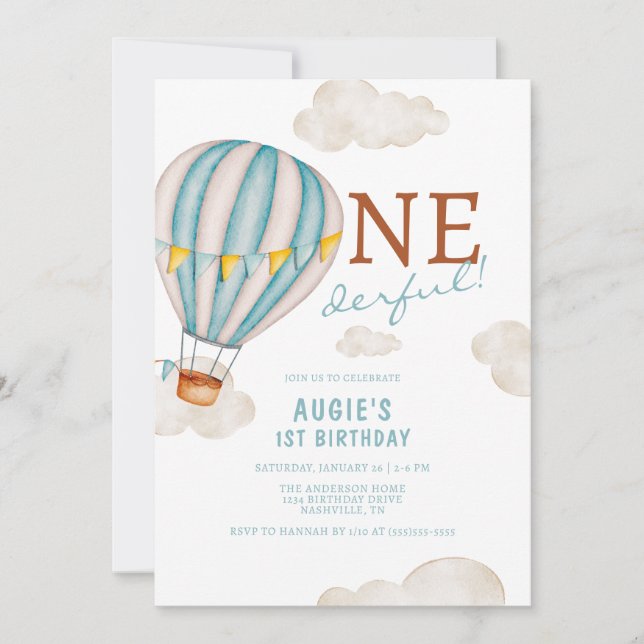 Invitation Ballotte à air chaud premier anniversaire (Devant)