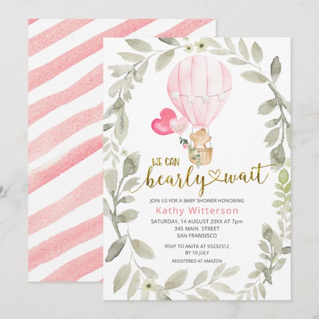 Invitation Ballotte à air rose nous pouvons attendre Baby sho (Devant / Derrière)