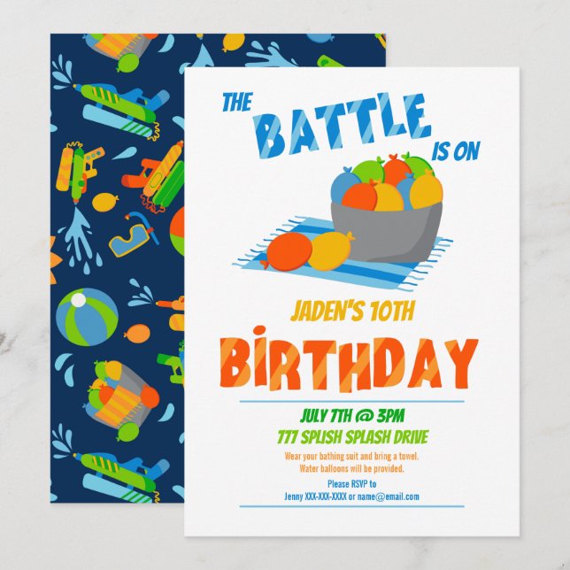Invitation Ballotte d'eau fête des enfants Anniversaire d'été (Devant / Derrière)