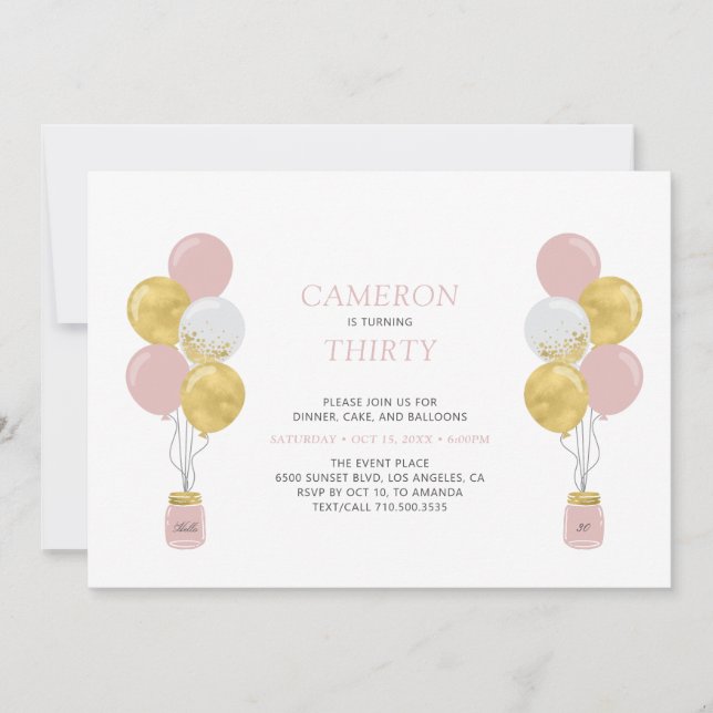 Invitation Ballotte Or et rose Fête d'anniversaire adulte mod (Devant)