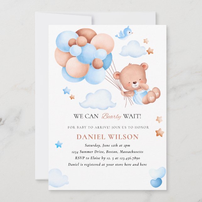 Invitation Ballotte Ours Teddy Nous Pouvons Attendre Baby sho (Devant)