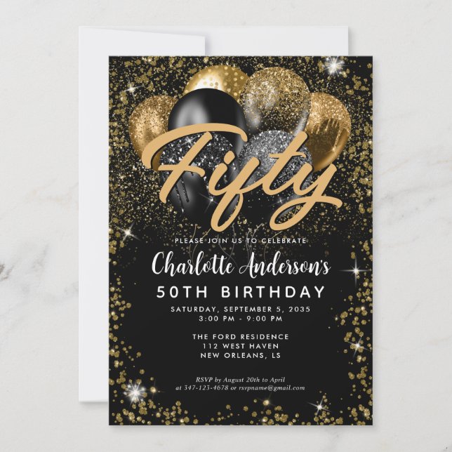 Invitation Ballotte Parties scintillant en or noir moderne n' (Devant)