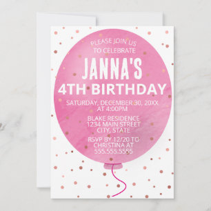 Invitation Ballotte rose Aquarelle Anniversaire