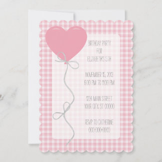 Invitation Ballotte rose et anniversaire En vichy