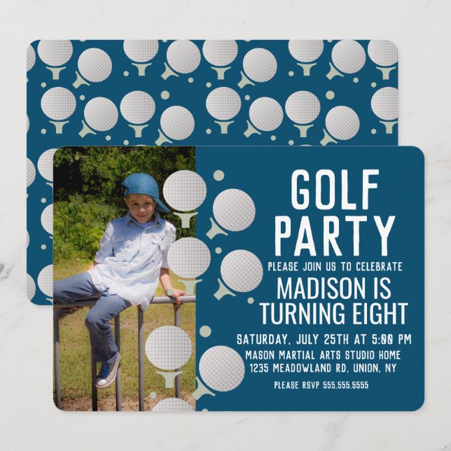 Invitation Balls de golf moderne photo d'anniversaire (Devant / Derrière)