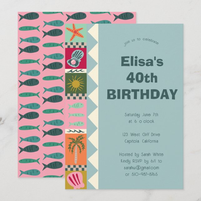 Invitation Balnéaire Soiree ANNIVERSAIRE FÊTE Moderne Cute CU (Devant / Derrière)