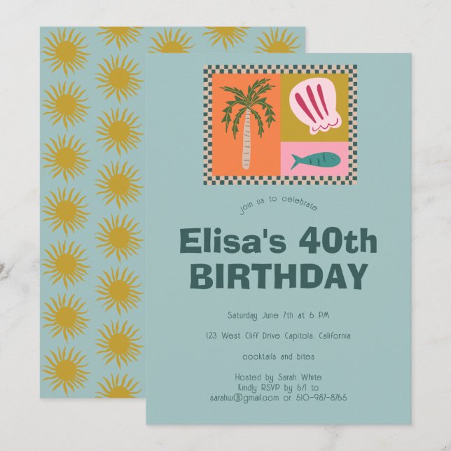 Invitation Balnéaire Soiree Modern Cute CUSTOM Anniversaire (Devant / Derrière)