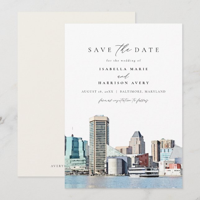 Invitation BALTIMORE Maryland Skyline Travel Enregistrer la d (Devant / Derrière)