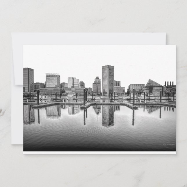 Invitation Baltimore Skyline - Noir et blanc (Devant)