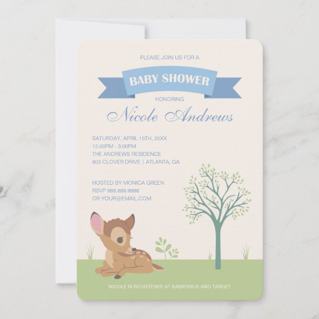 Invitation Bambi | Baby shower garçon (Devant)