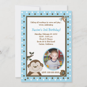 Invitation Bambino Singe 5x7 Photo bleue Anniversaire