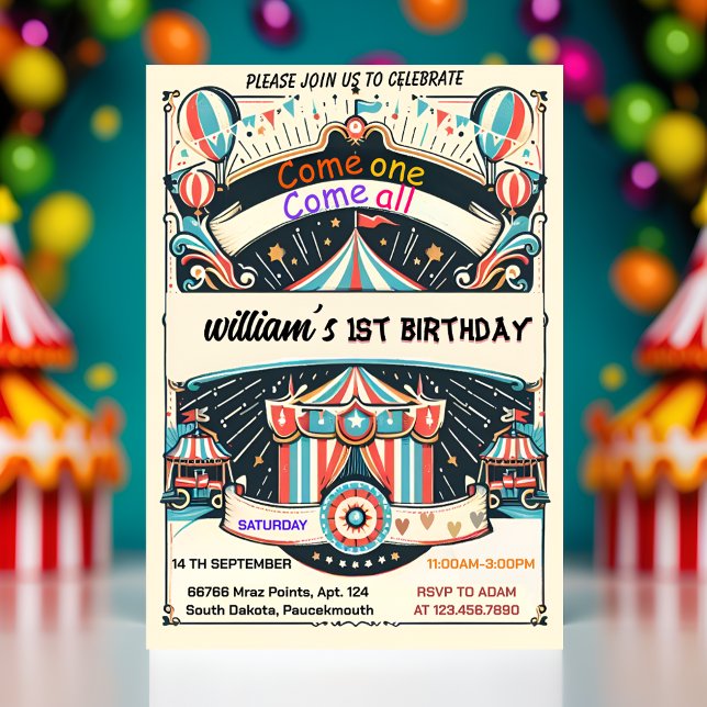 Invitation bambins mignons spectacle de cirque Carnaval 1er a (Créateur téléchargé)