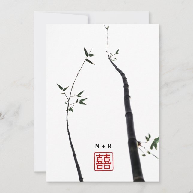 Invitation © Bamboo Love Double Happiness Mariage Chinois (Devant)