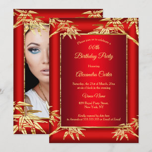 Invitation Bambou doré rouge royal photo Fête d'anniversaire