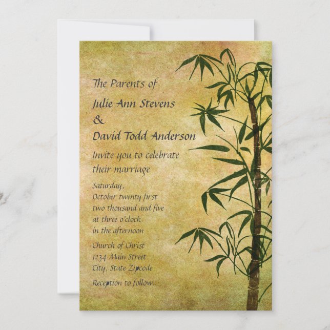Invitation Bambou Oriental vintage 2 Mariage (Devant)
