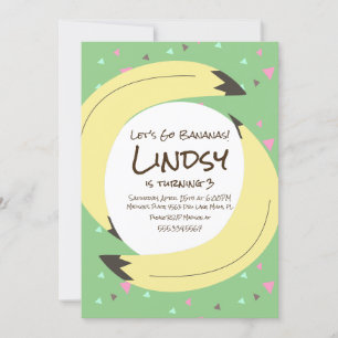 Invitation Banana Confetti rose vert fête d'anniversaire Invi