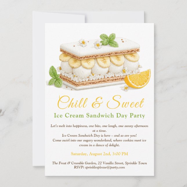 Invitation Banana Crème de glace Sandwich Day Aquarelle (Devant)