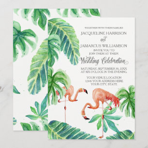 Invitation Banana Leaf aquarelle Flamant rose rose Plage Art