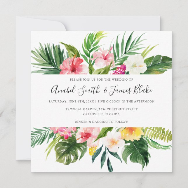 Invitation Banane de Palm Tropical Feuille Mariage floral (Devant)