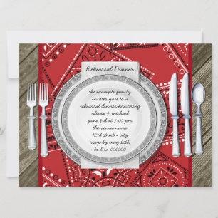 Invitation Bandana Rouge Rustique et Dîner de Répétition en B