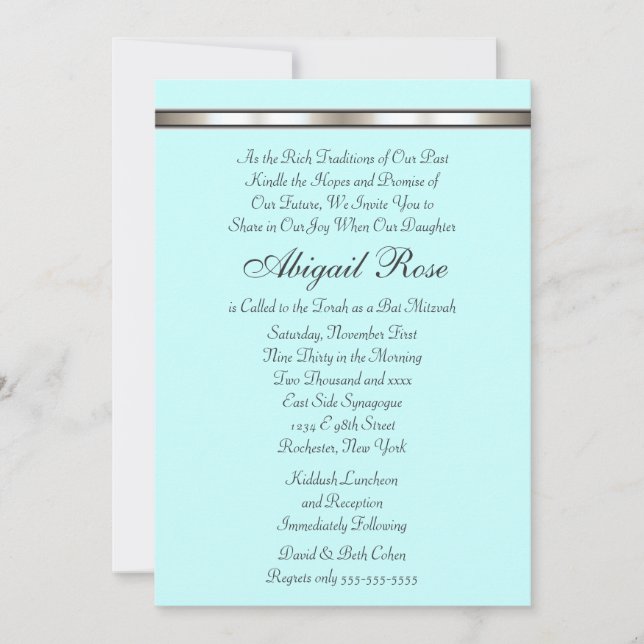 Invitation Bande d'argent N'importe quel Bat mitzvah couleur (Devant)