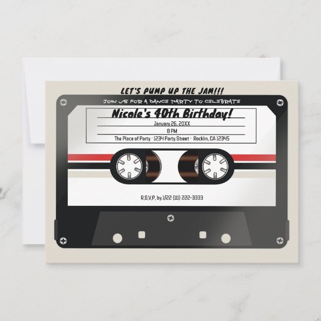 Invitation Bande de cassette rétro Beige Grey 90's Anniversai (Devant)