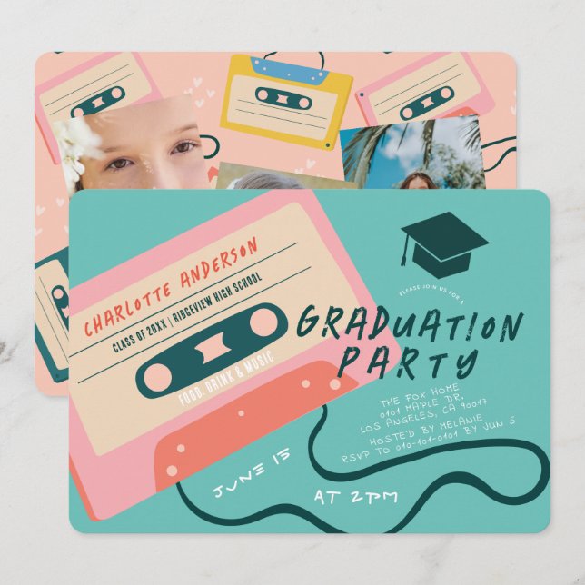 Invitation Bande de cassette rose des années 80 (Devant / Derrière)