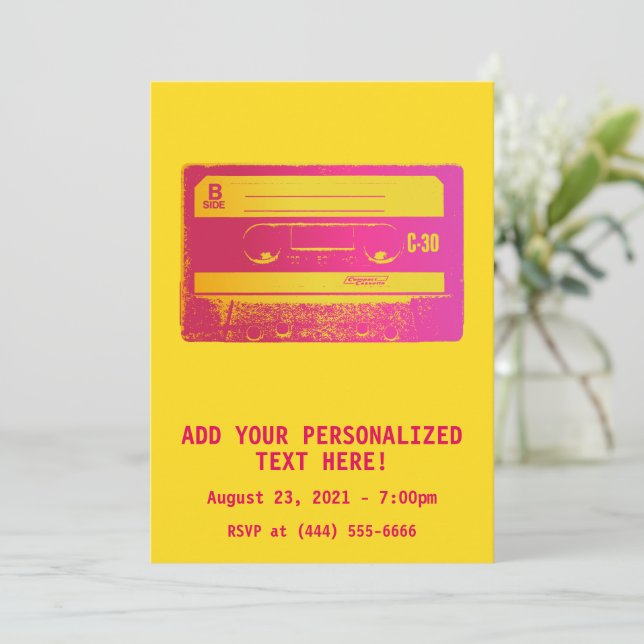 Invitation Bande de cassette rose et jaune rétro (Debout devant)