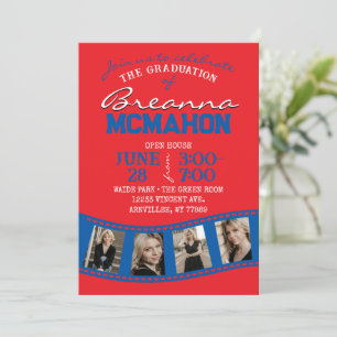 Invitation Bande de film rouge et bleu 5 Diplôme photo