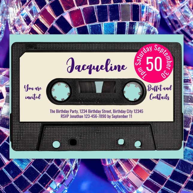 Invitation Bande de mixage de musique rétro violet 50e annive (Créateur téléchargé)