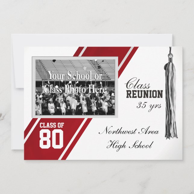 Invitation Bande de Varsity rouge avec réunion de classe phot (Devant)