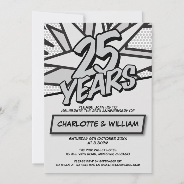 Invitation Bande dessinée amusante pour les 25 ans d'annivers (Devant)