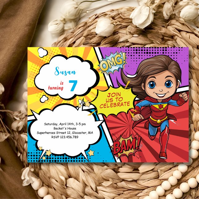 Invitation Bande dessinée de pop art superhero supergirl anni (Créateur téléchargé)