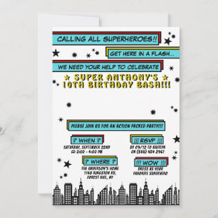 Invitation Bande dessinée de super-héros pour anniversaire to