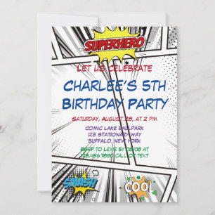 Invitation Bande dessinée noire et blanche Fête d'anniversair