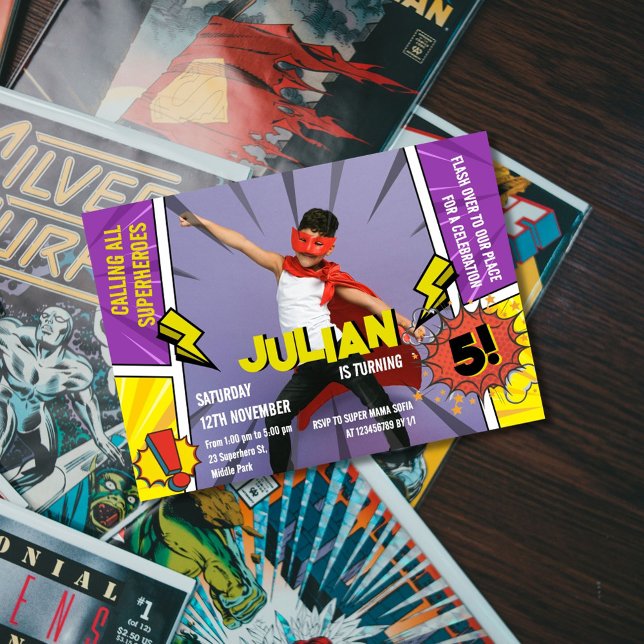 Invitation Bande dessinée Superhero 5th Boys Anniversaire (Créateur téléchargé)