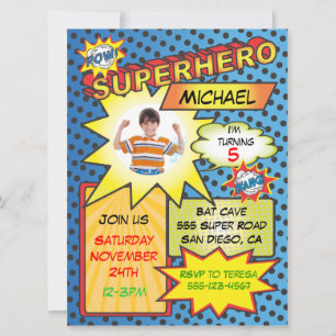 Invitation Bande dessinée Superhero Insertion photo Anniversa