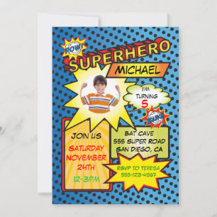Invitation Bande dessinée Superhero Photo Insertion fête d'an