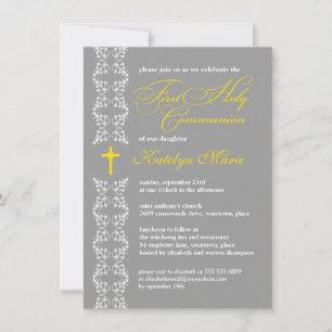 Invitation Bande grise baroque Première communion sainte