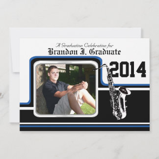 Invitation Bande Marching Saxophone Graduation Photo Bleu