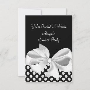 Invitation Bande-ruban noire blanche Polka Dot Sweet 16 Invit