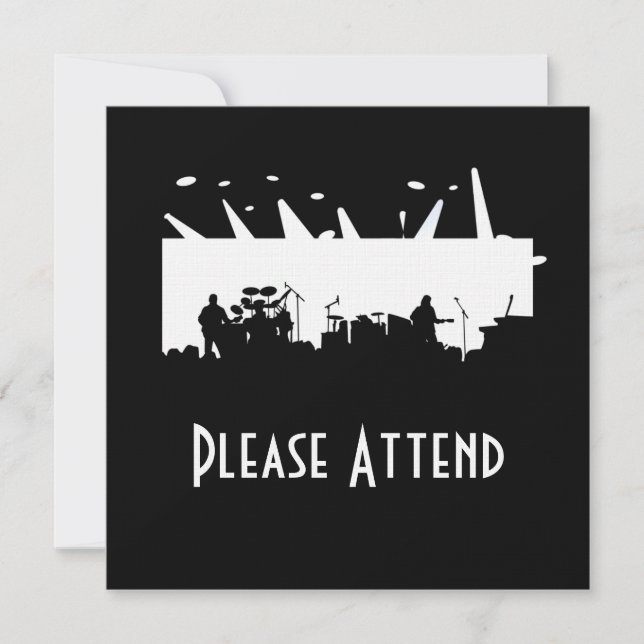 Invitation Bande sur la silhouette B&W de concert d'étape (Devant)