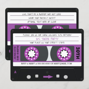Invitation Bande violette Retro 80s Anniversaire