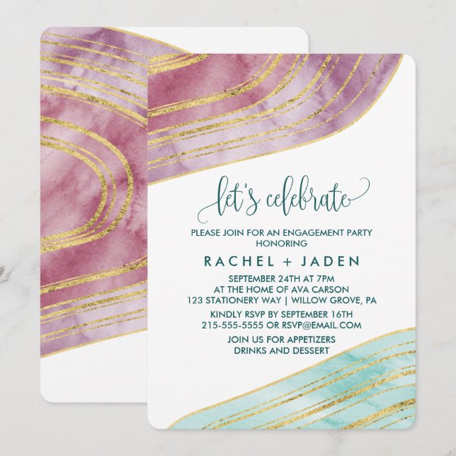 Invitation Banded Gemstone | Mauve Célébrons (Devant / Derrière)