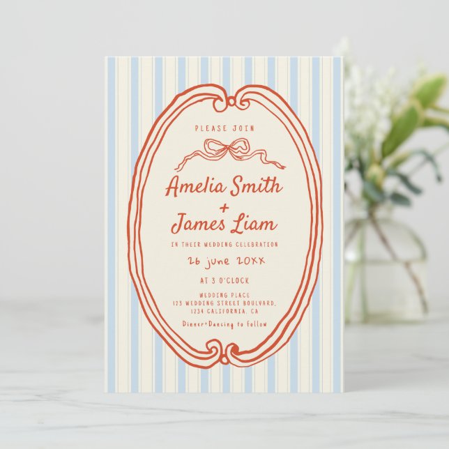 Invitation Bandes Bleues dessinées à la main mariage (Debout devant)