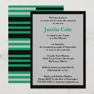 Invitation Bandes d'argent vert shamrock sur Black Bar Mitzva