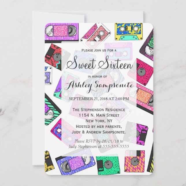 Invitation Bandes de cassettes à motifs néon des années 80 (Devant)