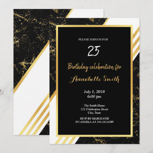 Invitation Bandes de marbre d'or typographie noir Anniversair